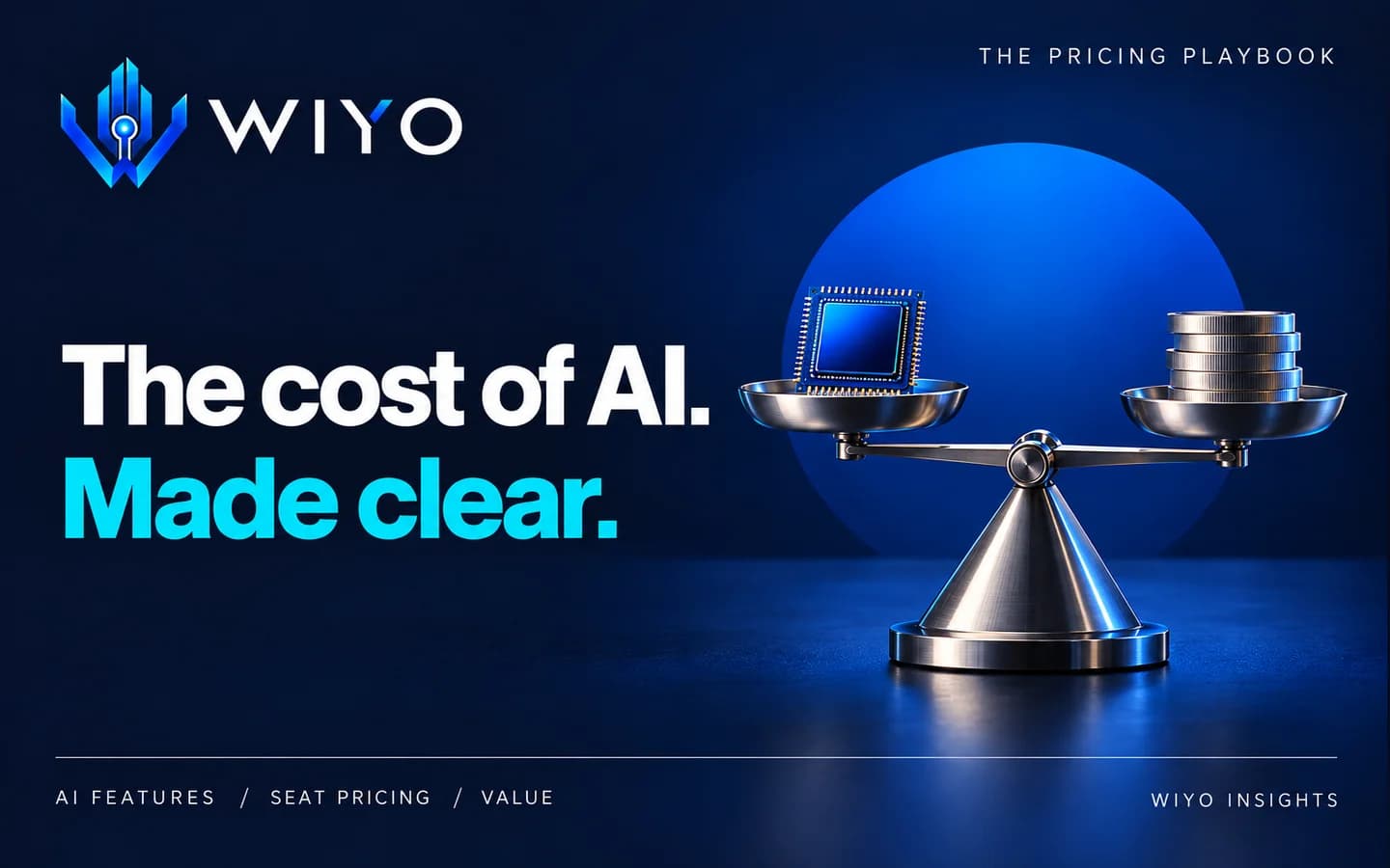 WIYO: The cost of AI. Made clear. A microchip and silver coins on a precision balance.